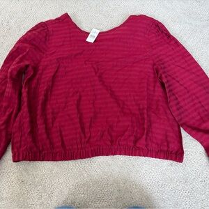 LOFT Berry Long Sleeve V-Back Elastic Waist Blouse Sz L